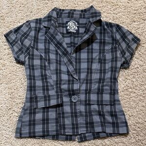 Ashley By 26 International Women's Plaid Button Down Shirt in Black and Gray